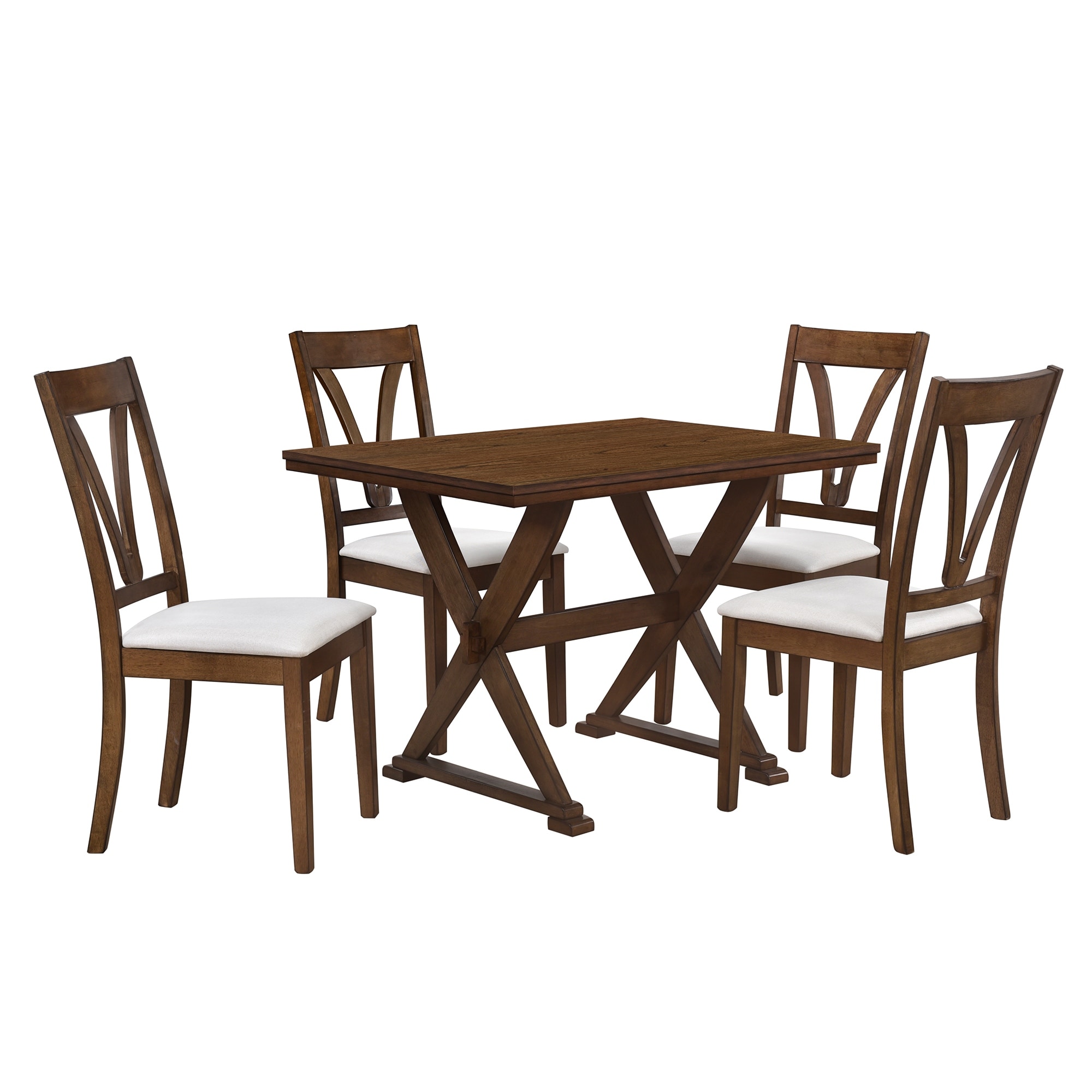 Wood Dining Table Set With 4 Upholstered Dining Chairs