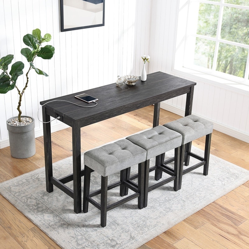 Bar Table Set With Power Outlet  Bar Table And Chairs Set  4 Piece Dining Table Set
