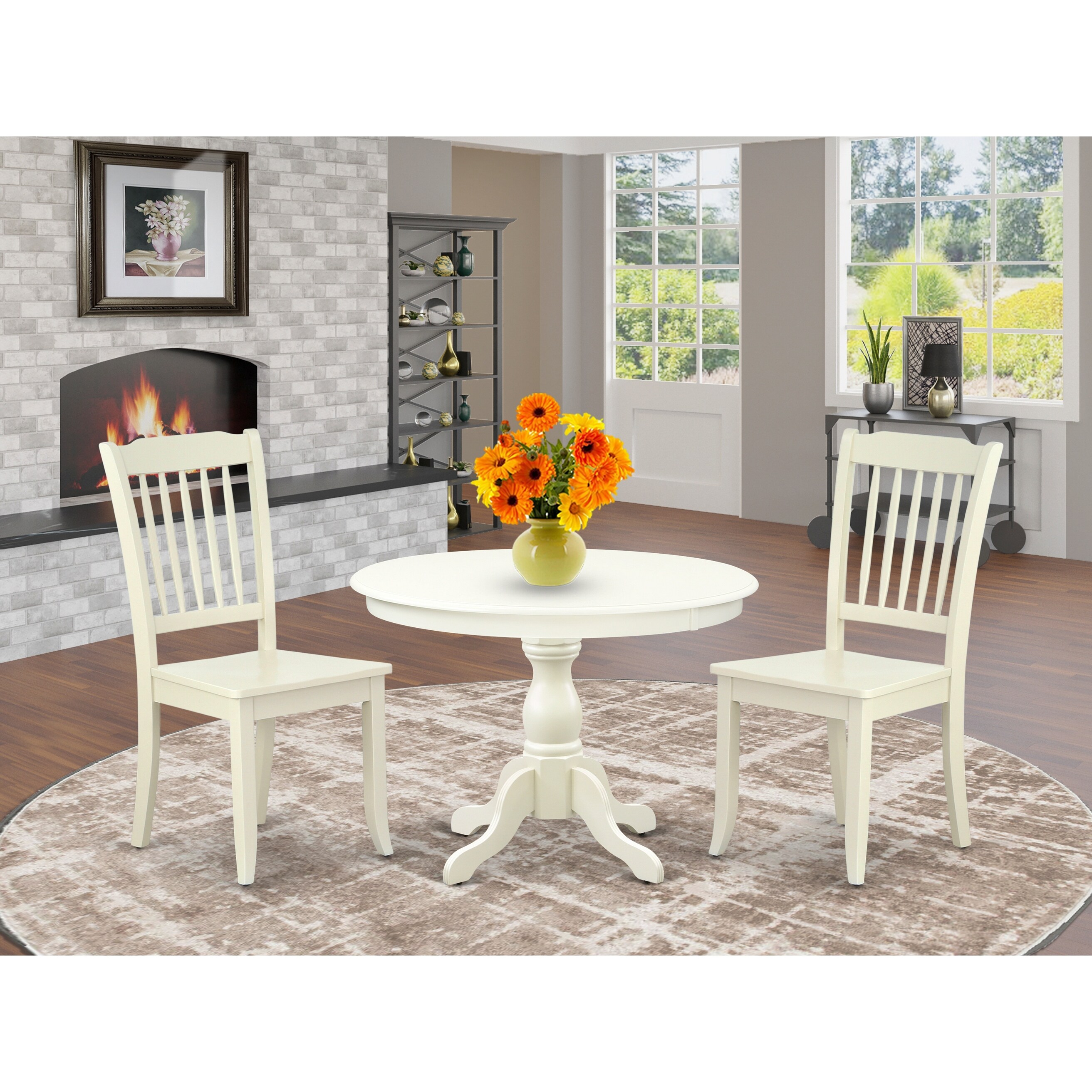 East West Furniture 3 Pc Kitchen Set Includes Wood Table With 2 Chairs For Dining Room -(finish and Seats Type Options)