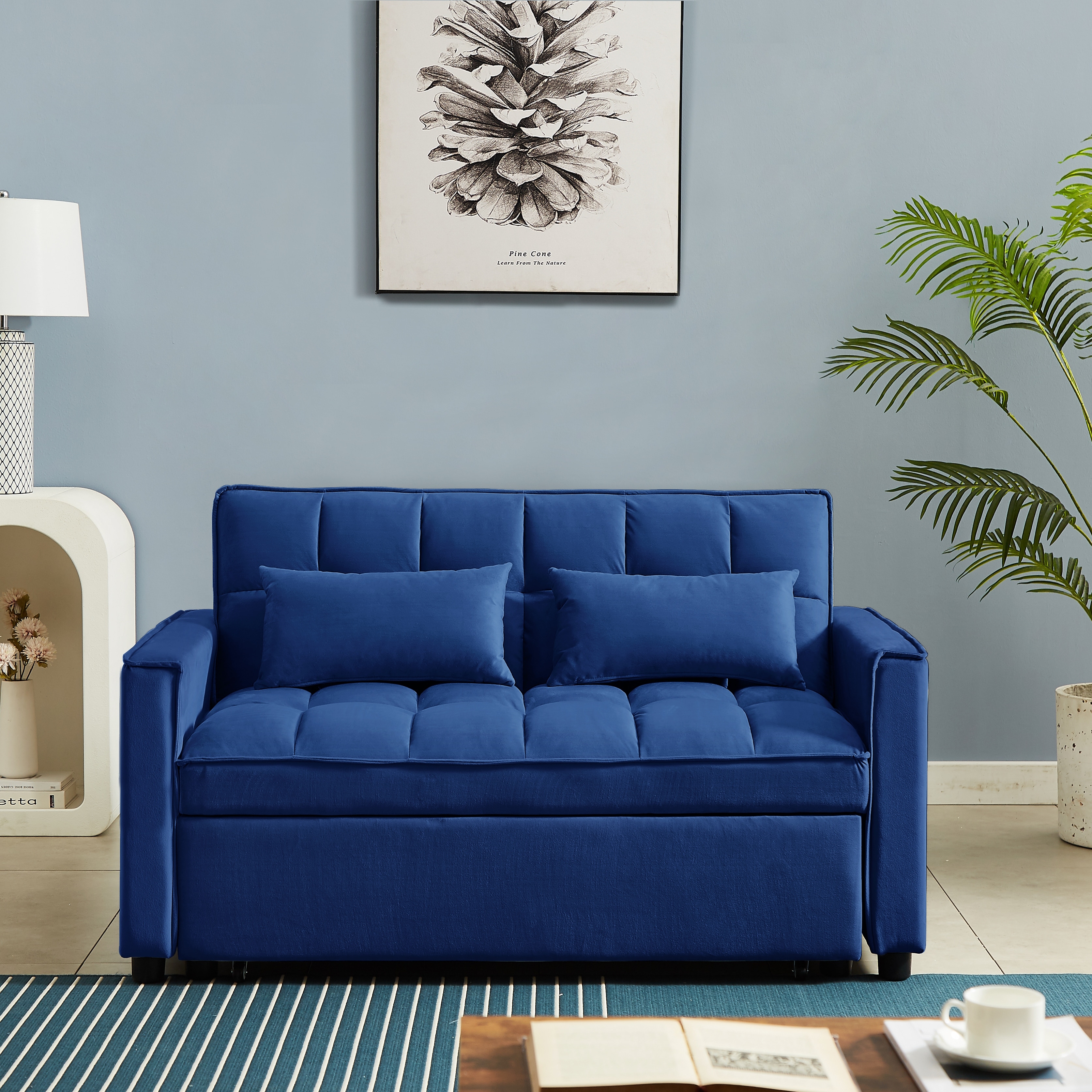Velvet Convertible Loveseat Sleeper Sofa Couch With Adjustable Backrest