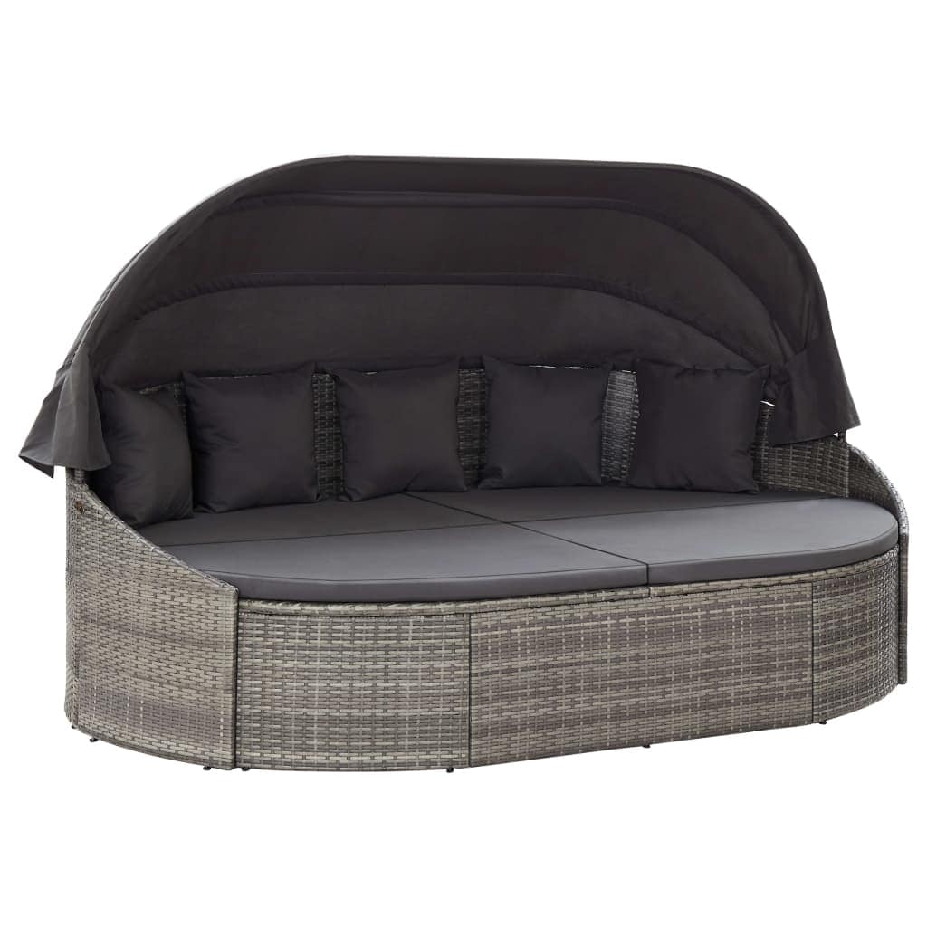 Vidaxl Patio Lounge Bed With Canopy Poly Rattan Gray - Grey