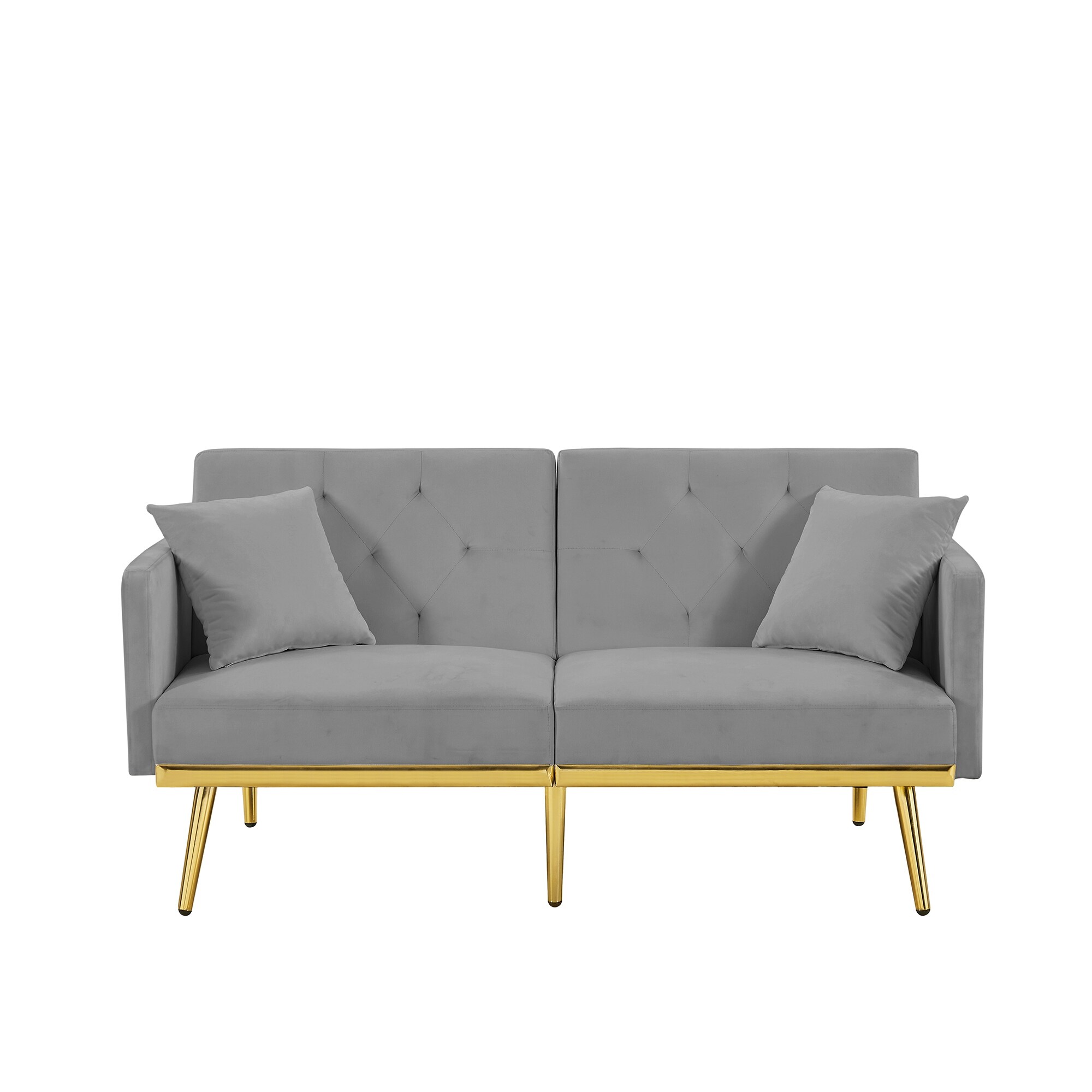Modern Velvet Upholstered Sofa Bed With Metal Legs