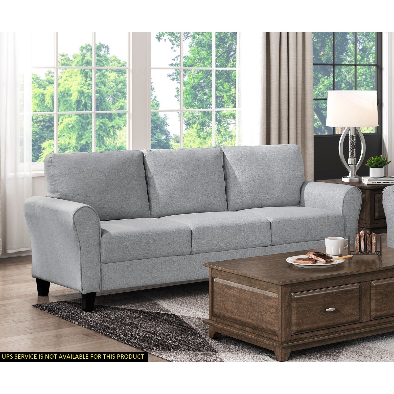 Dark Gray Modern 1pc Fabric Upholstered Sofa  Rounded Arms  Attached Cushions   Transitional Living Room Furniture  Dark Gray