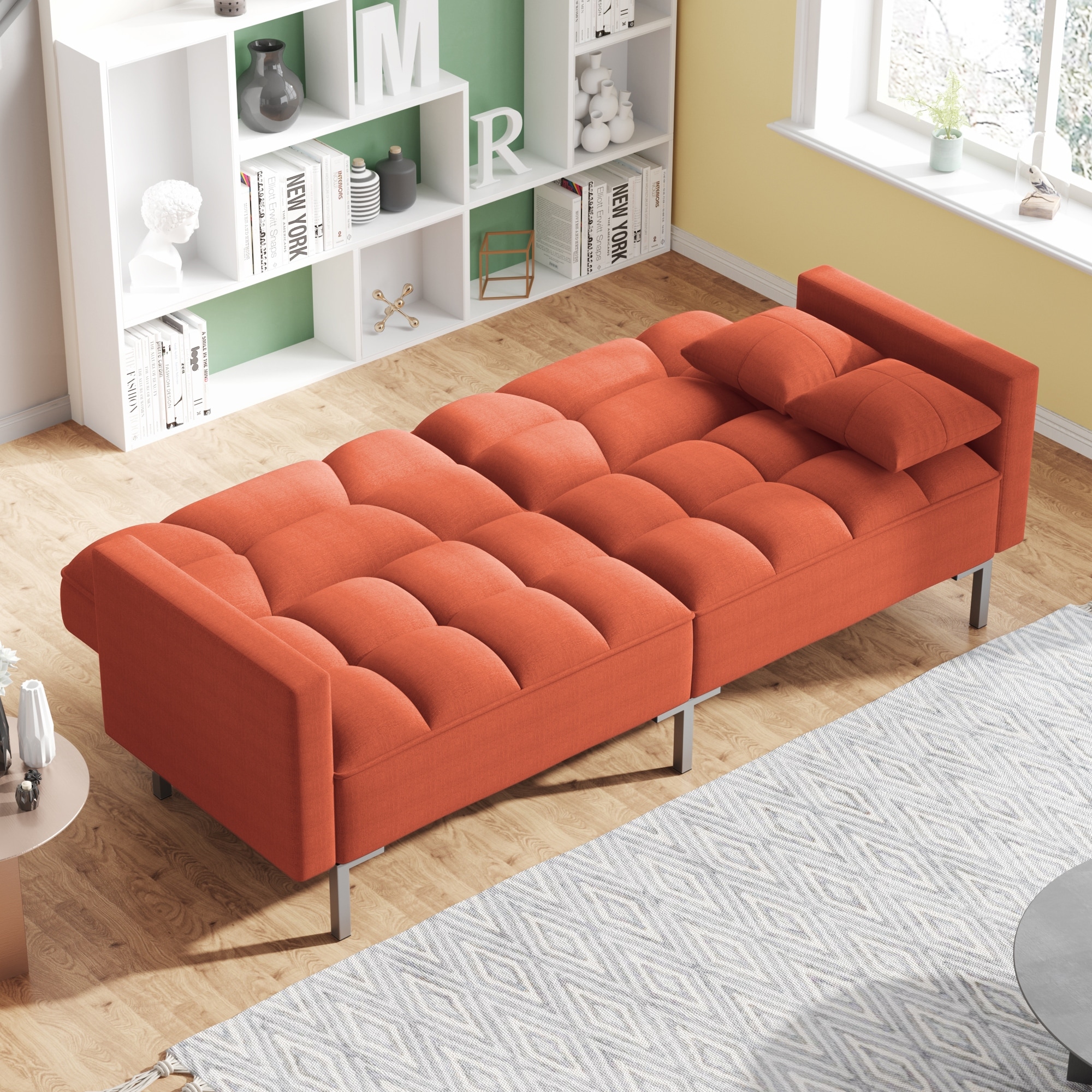 Linen Upholstered Loveseat Modern Convertible Folding Futon Sofa Bed