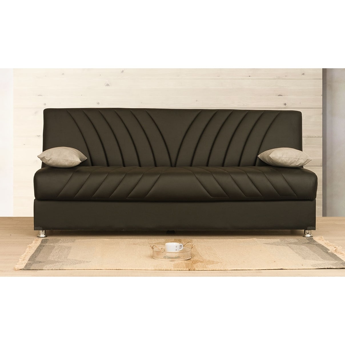 Cordova Brown Leather Armless Sleeper Sofa With Storage
