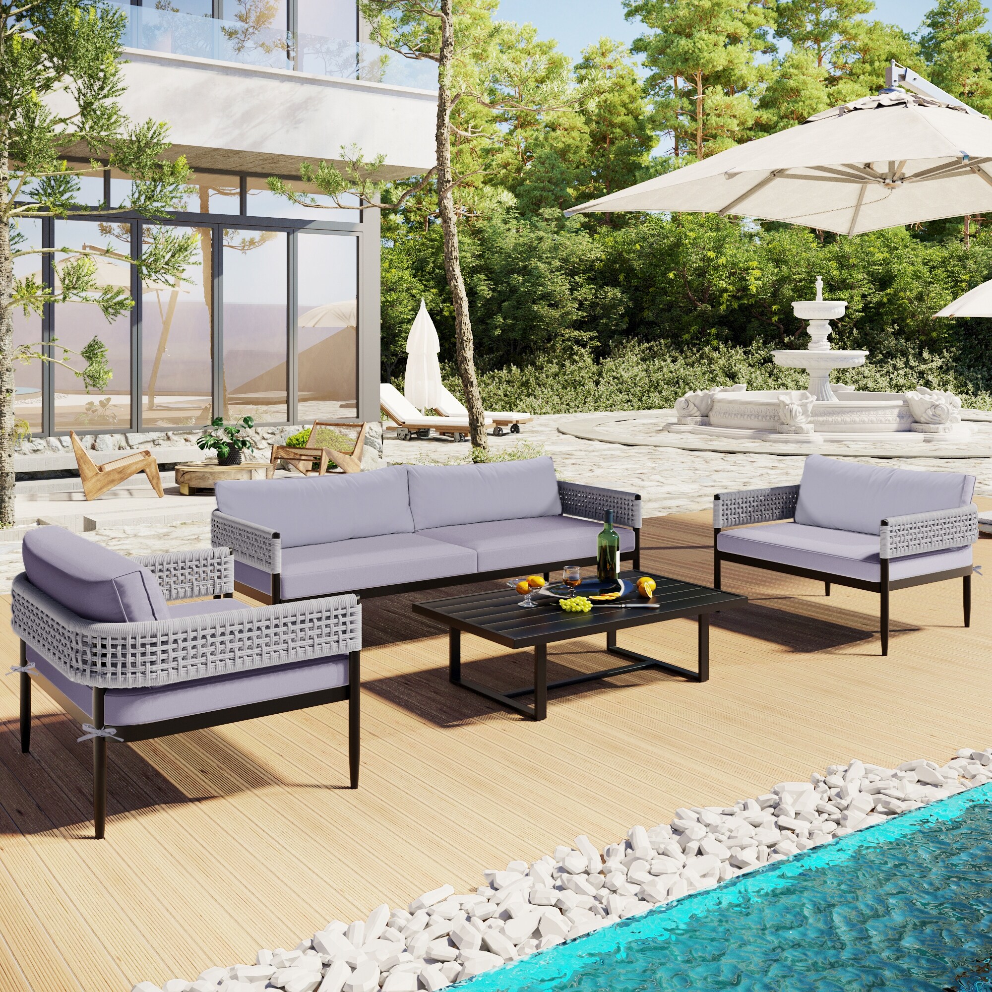 Outdoor Furniture Set  Includes 1 Love Sofa  2 Single Sofas  And 1 Coffee Table  Uv-proof  Waterproof  And Rust-proof