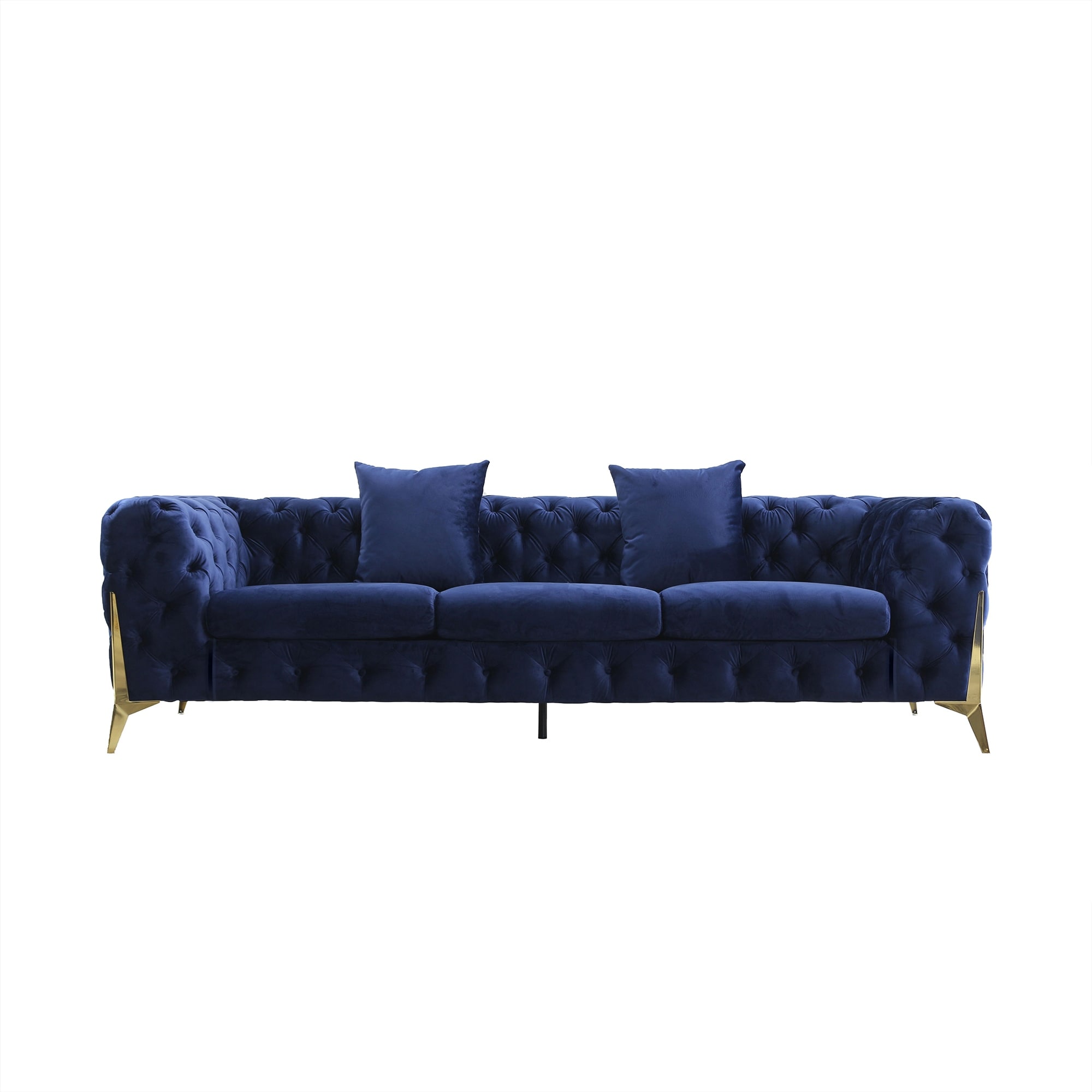3-seater Sofa Velvet Upholstered Modern Living Room Tuxedo Arms Sofa With Buttoned Tufted Backrest And Golden Metal Legs