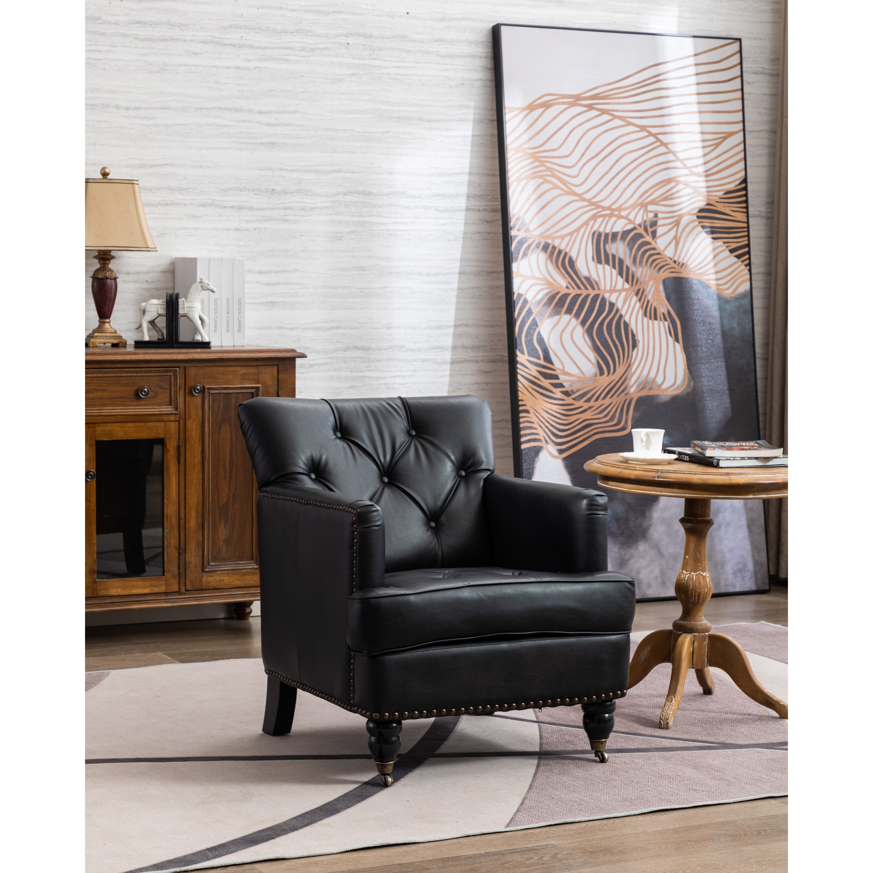 Modern Style Accent Chair For Living Room pu Leather Club Chair  black