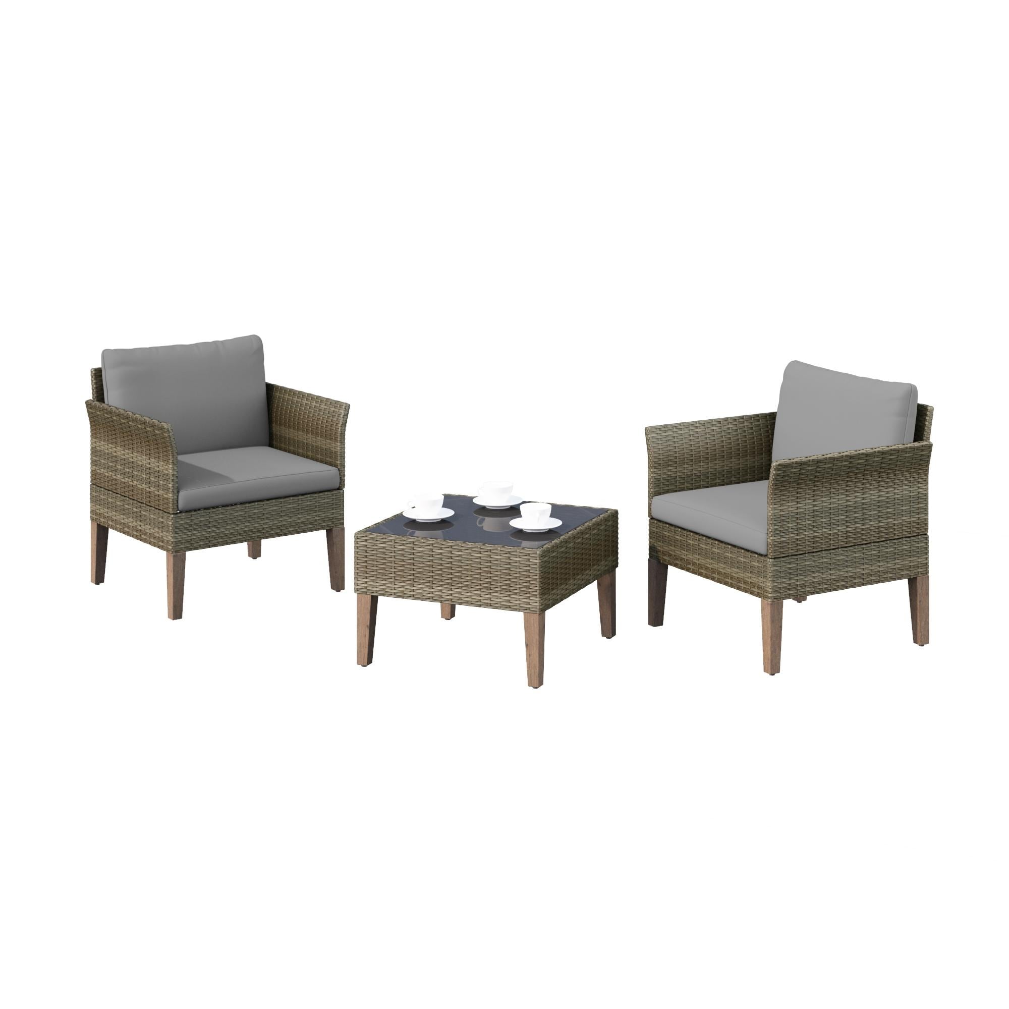 Isla 3-piece Outdoor Conversation Set With Club Chairs And Coffee Table In Mixed Brown Wicker