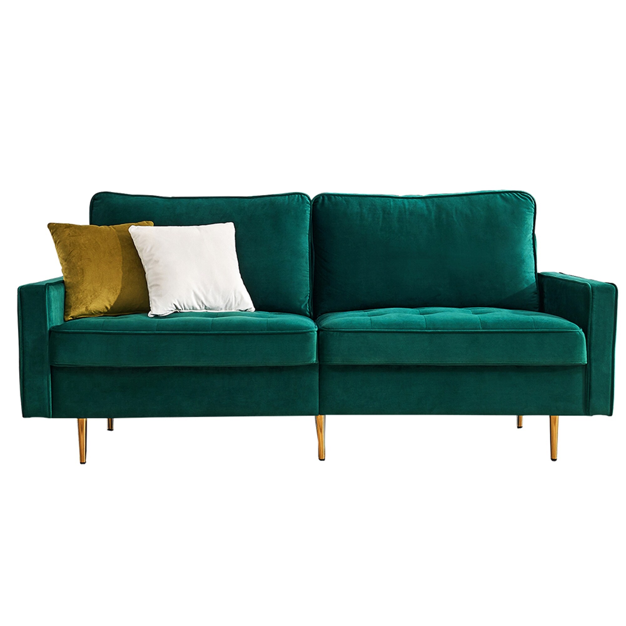 Velvet Fabric Tufted Loveseat Sofa With 2 Pillows - 70 X 31.5