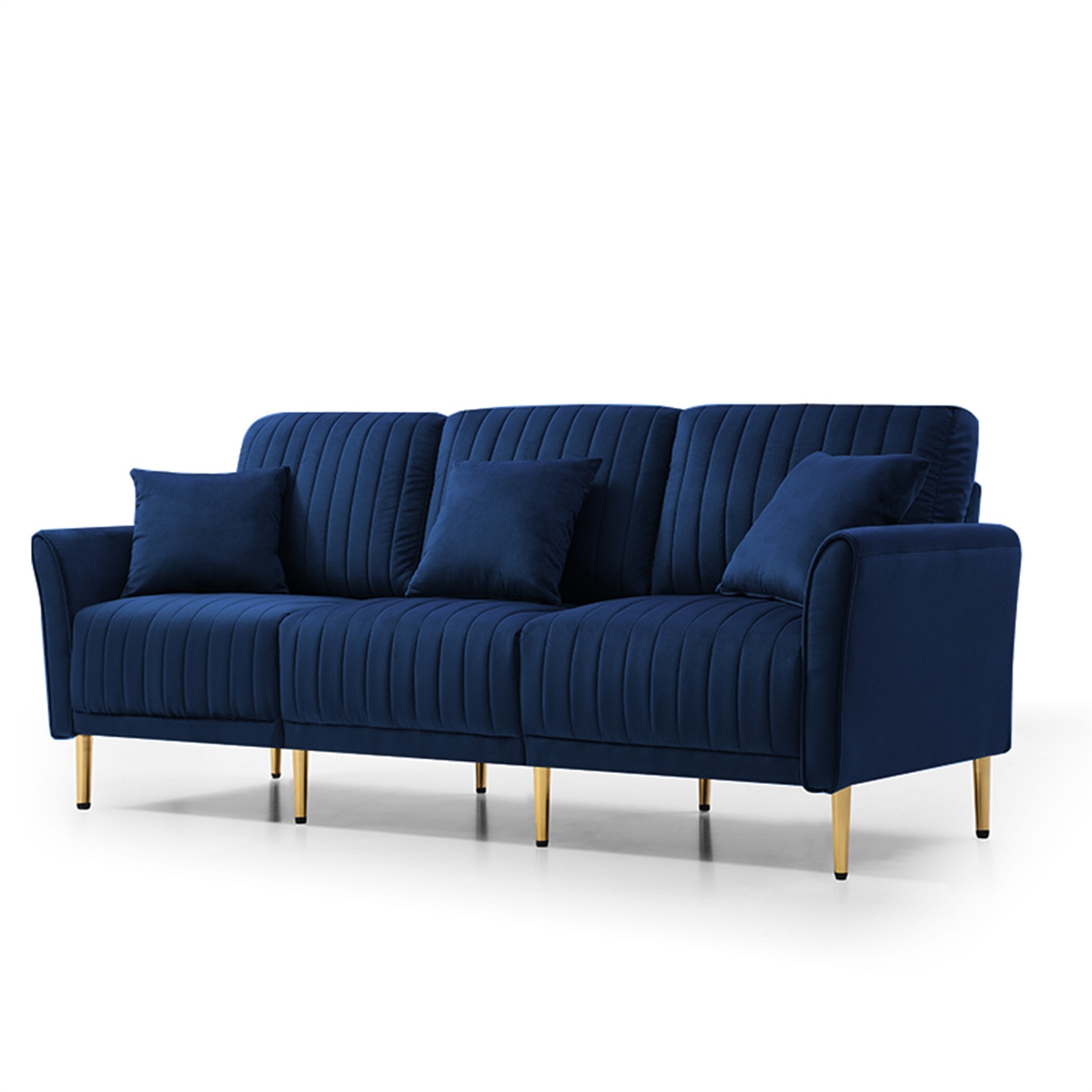 Modern Velvet Upholstered Sofa Couch 3 Seater Channel Tufted Back Sofa