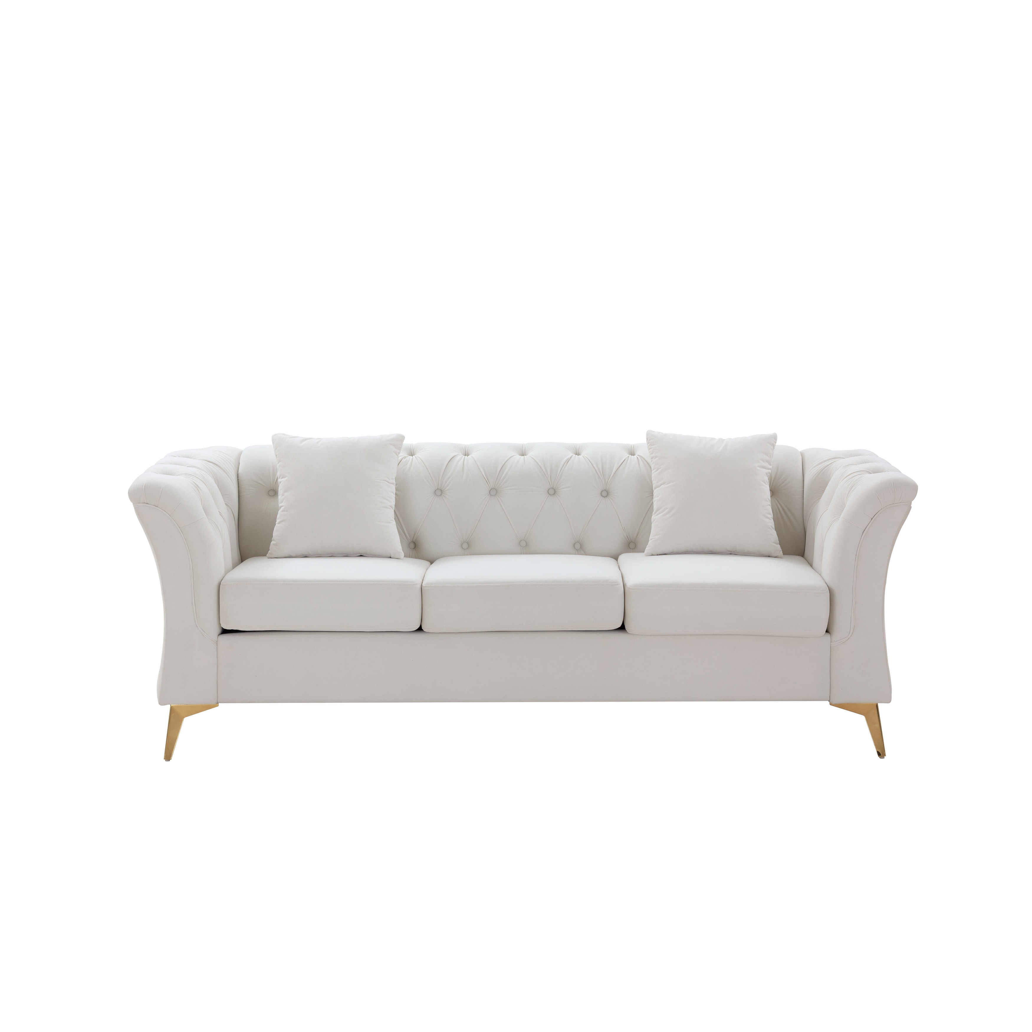 Tufted Velvet Sofa With Gold Metal Legs - Perfect For Living Room