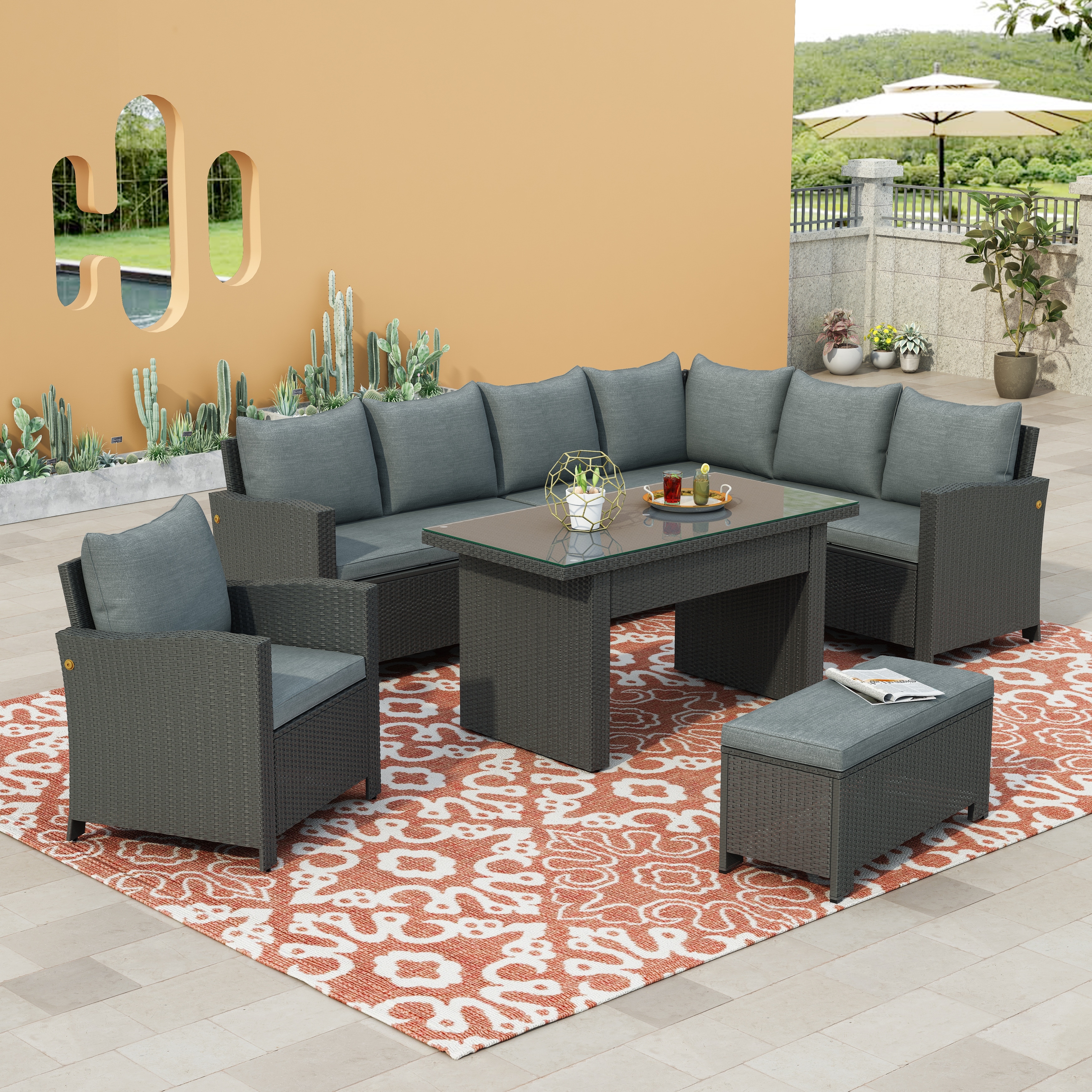 6 Piece Outdoor Conversation Sofa Set