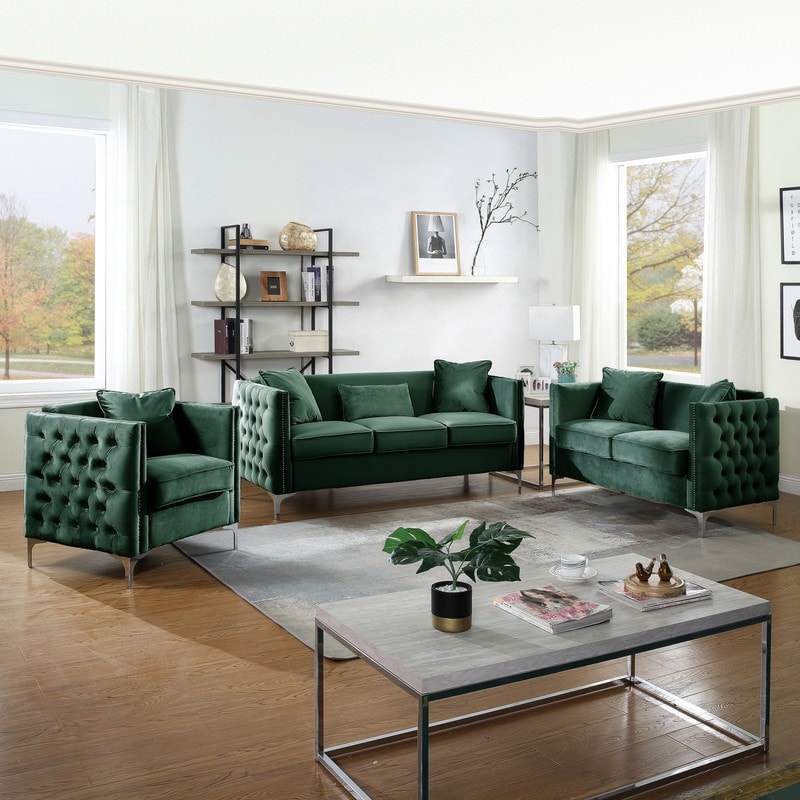 73 Velvet Sofa Loveseat Living Room Set  Recessed Arm Sofa  Tufted Sofa  Deep Cushions Sofa  Cushion Back Sofa - Suit 2