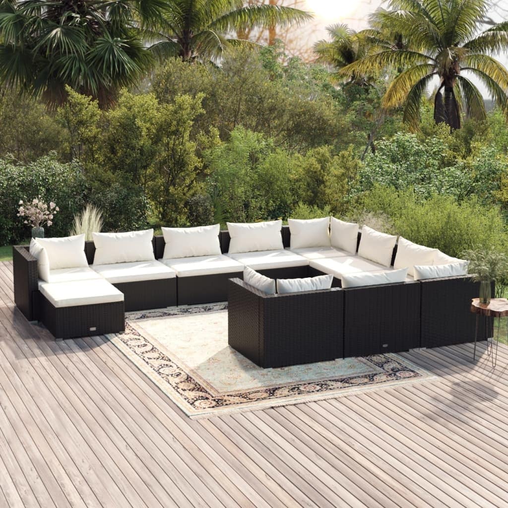 Vidaxl 11 Piece Garden Lounge Set With Cushions Poly Rattan Black - 27.6 X 27.6 X 23.8