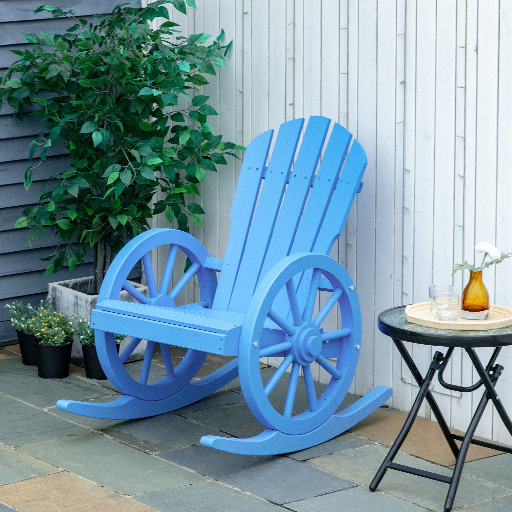 Outsunny Adirondack Rocking Chair With Slatted Design And Oversize Back For Porch  Poolside  Or Garden Lounging