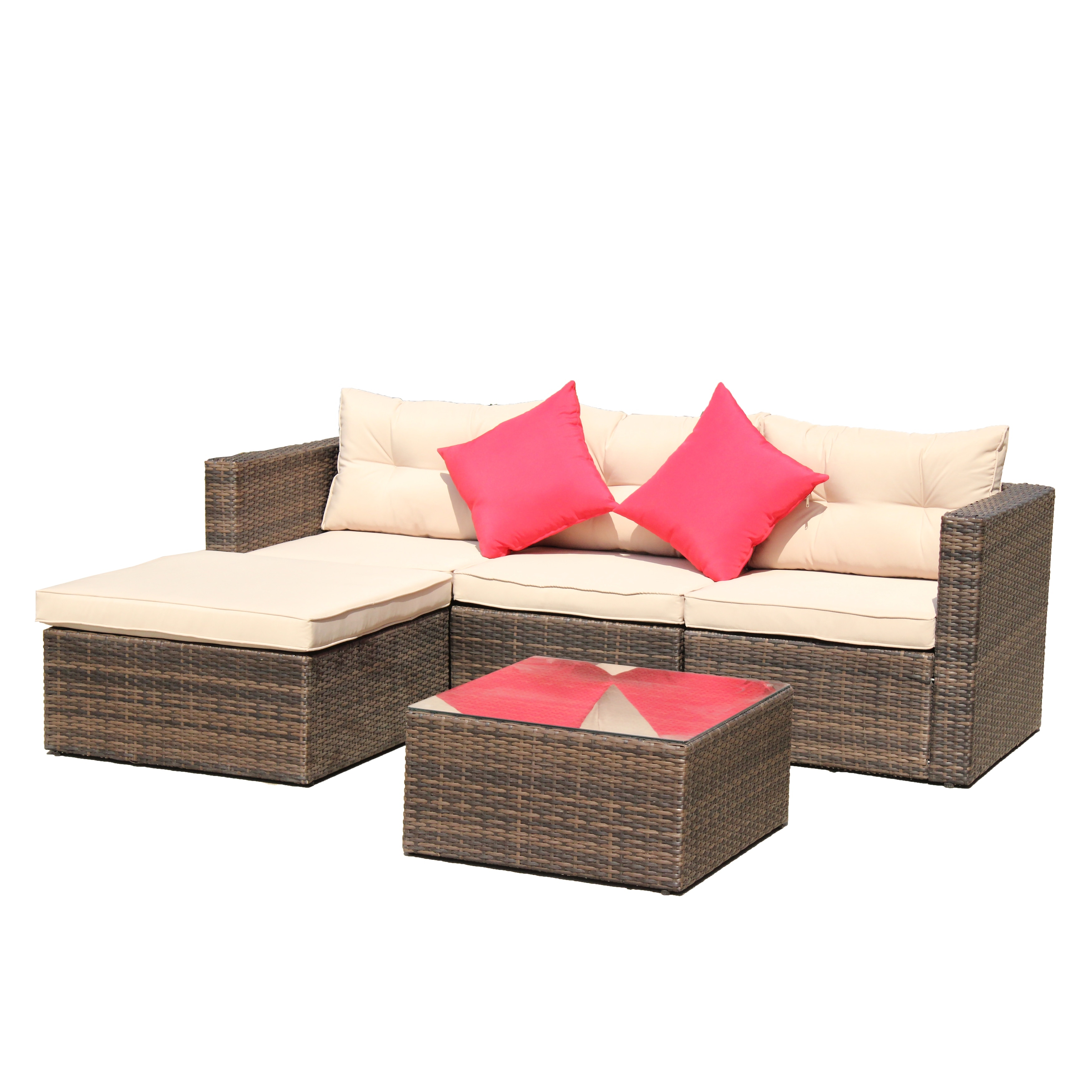 5pc Outdoors Wicker Sectional Sofa Set With Tempered Glass