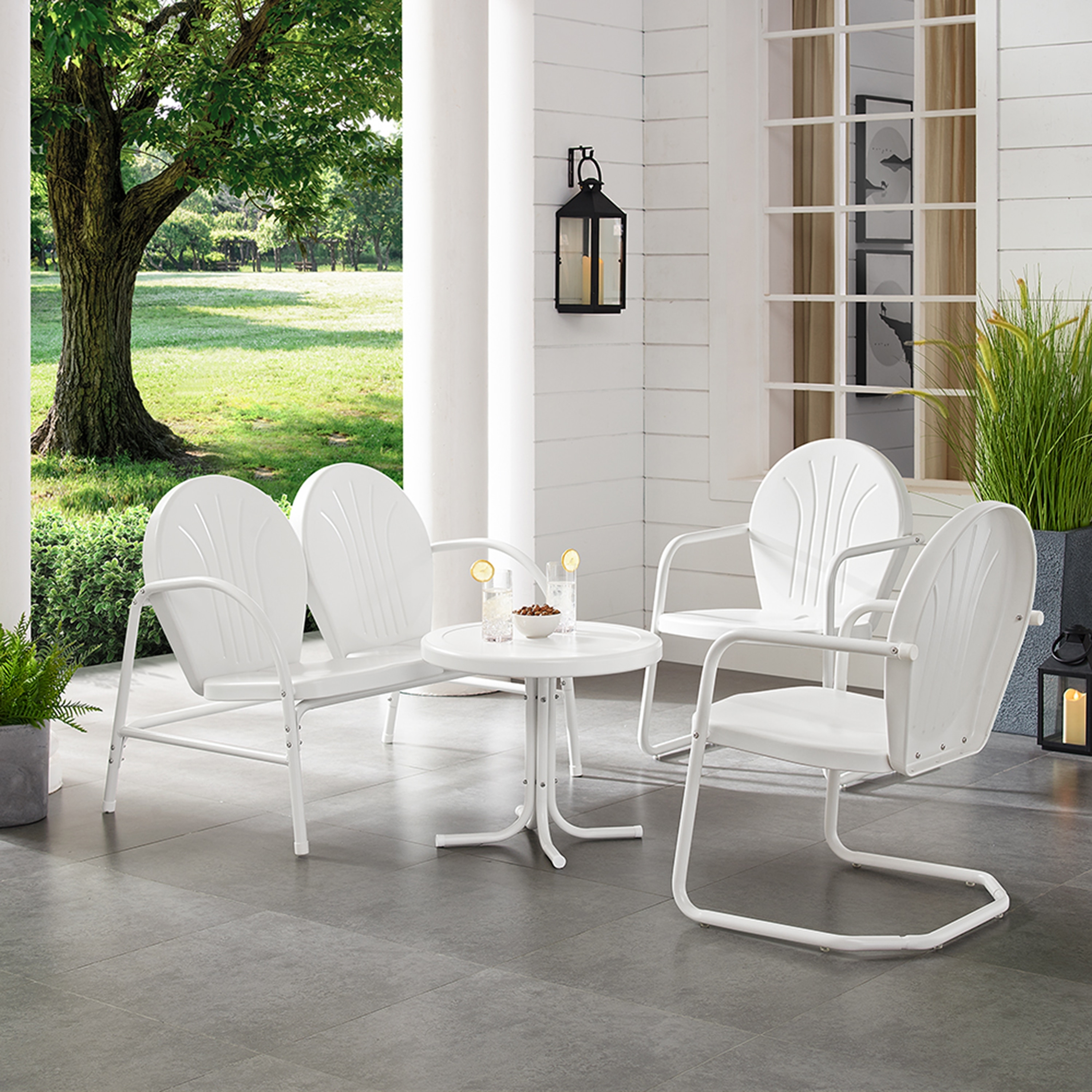Griffith White Steel Outdoor Conversation Seating (4-piece Set)
