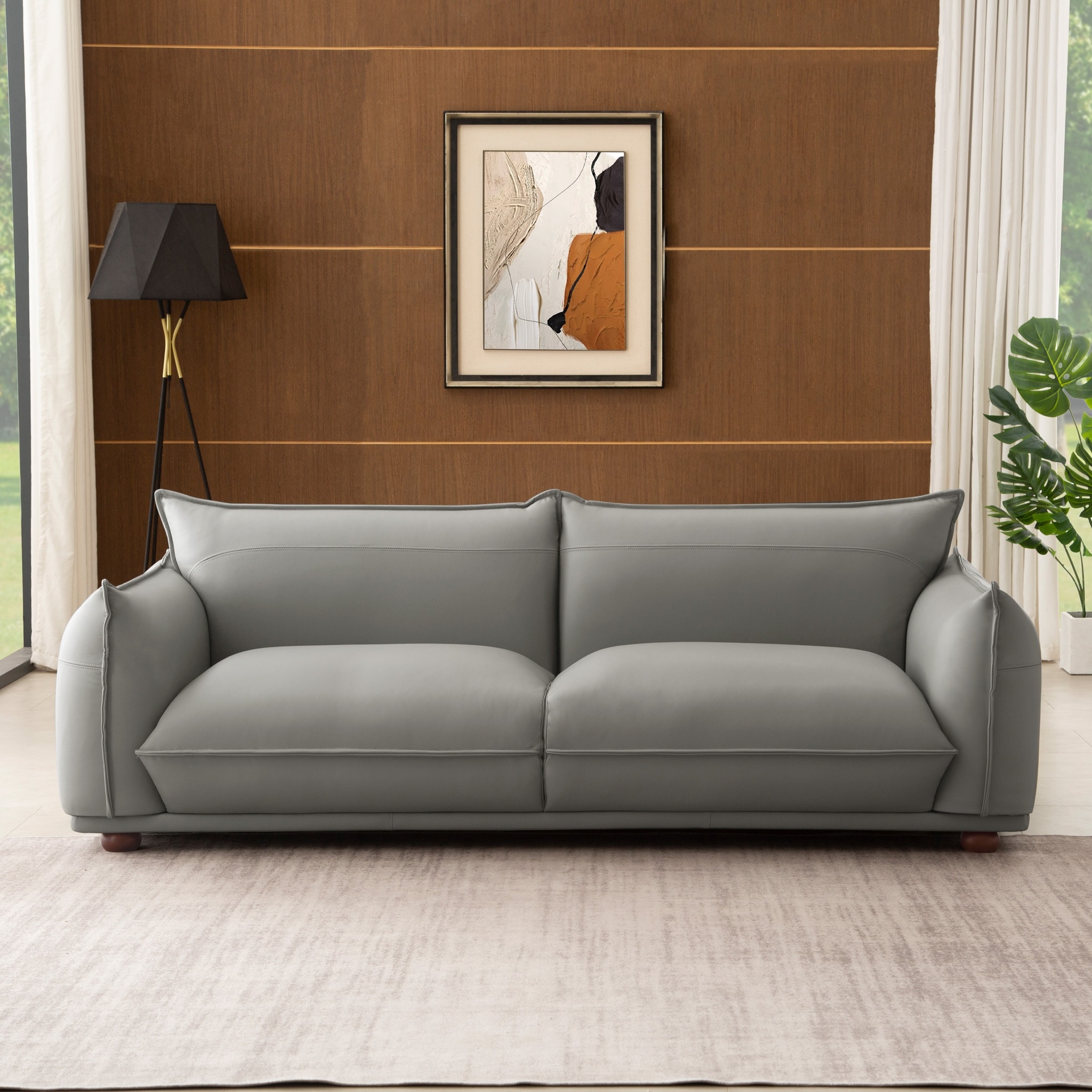 Manar Mid-century Modern Luxury Genuine Leather Couch
