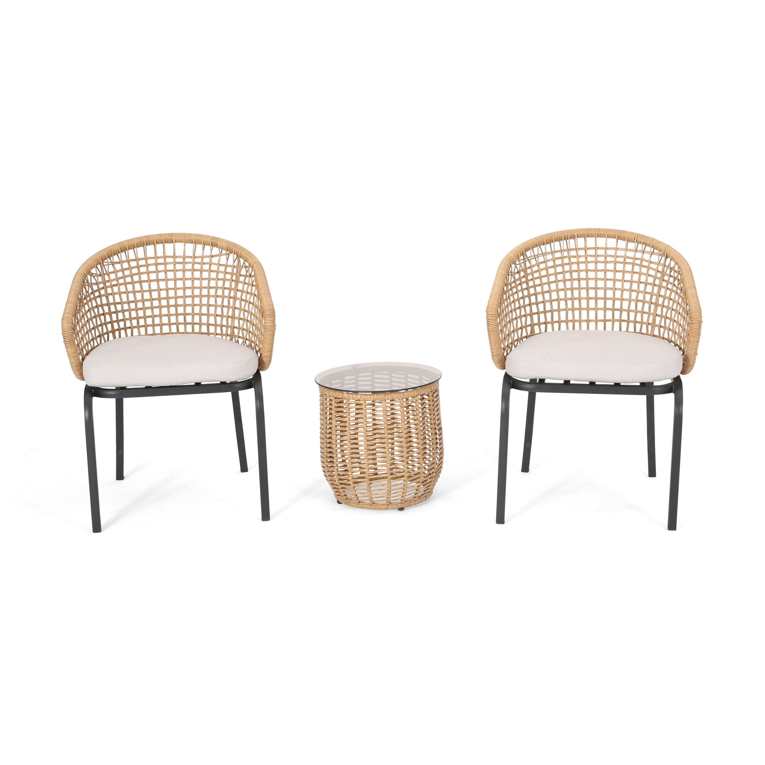 Arias Outdoor Wicker 3 Piece Chat Set With Side Table By Christopher Knight Home