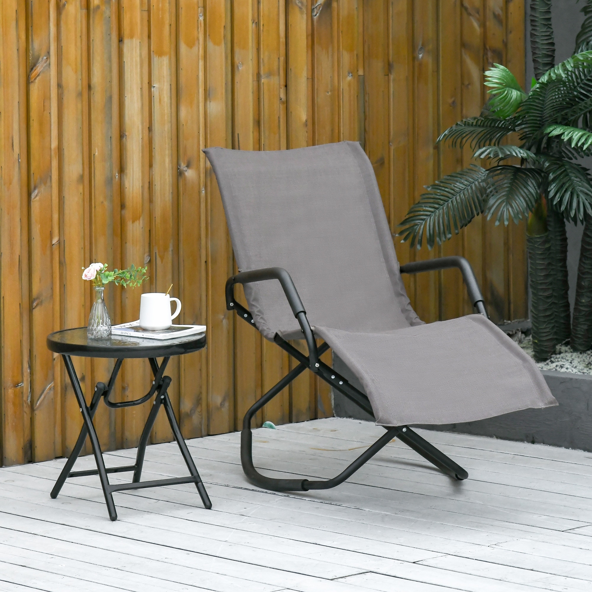 Outsunny Garden Rocking Sun Lounger Outdoor Zero-gravity Folding Reclining Rocker Lounge Chair For Sunbathing